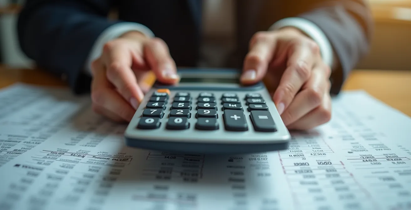 Mains analysant des documents financiers avec calculatrice